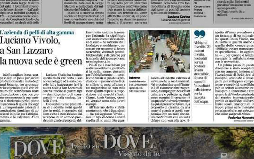 Corriere di Bologna – Luciano Vivolo, a San Lazzaro la nuova sede è Green